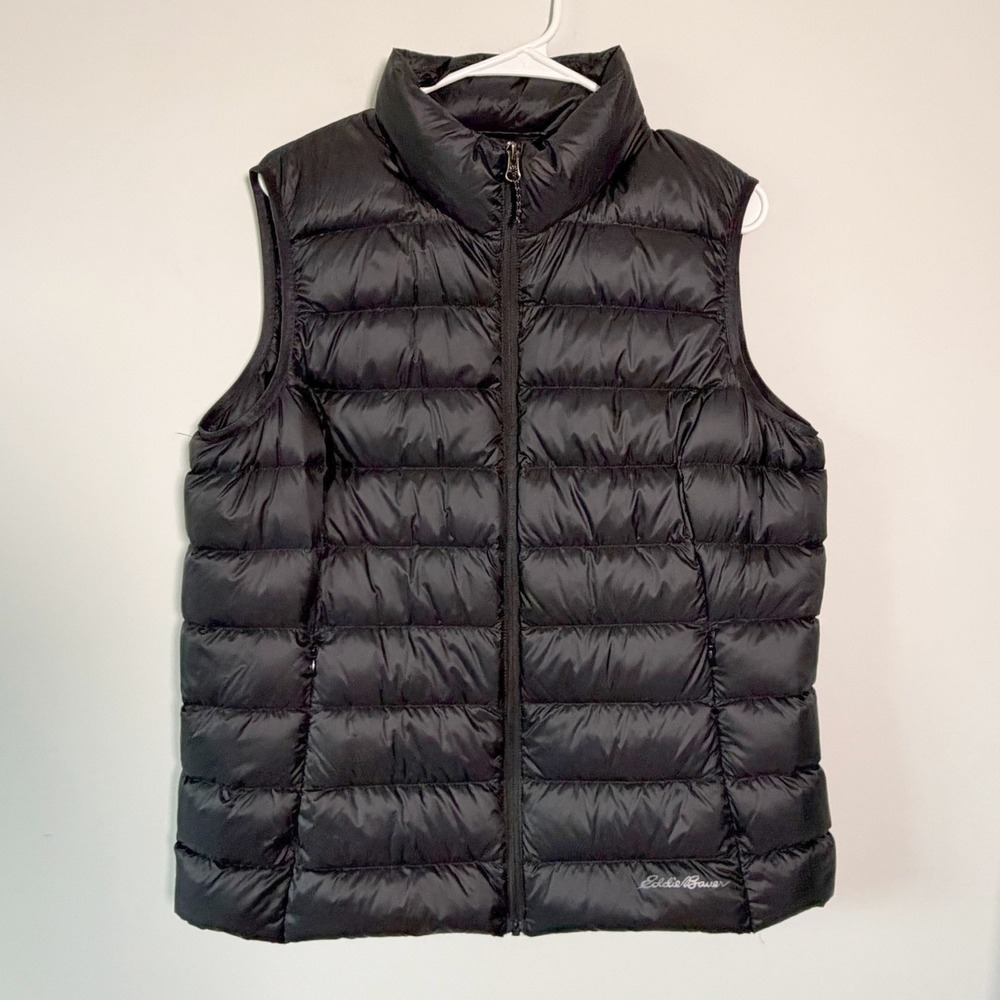 Eddie Bauer EB650 Black Down Puffer Vest Womens XL Full Zip Quilted Outerwear